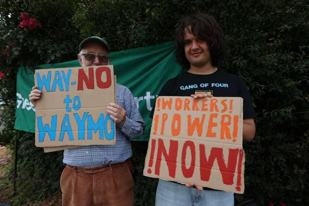 UK: Delivery workers protest outside a Waymo facility in London