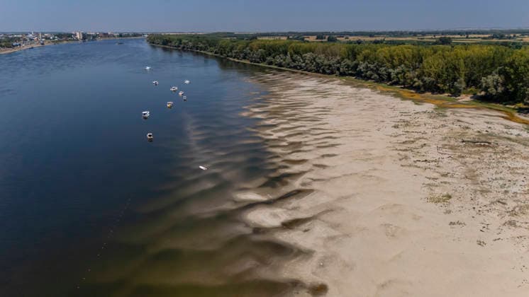 Croatia, low water levels on the Danube near Vukovar