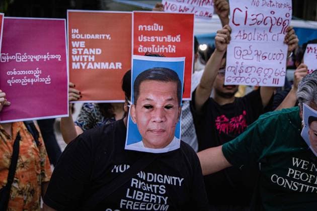 Bangkok: Protest against the visit of Myanmar’s President Min Aung Hlaing
