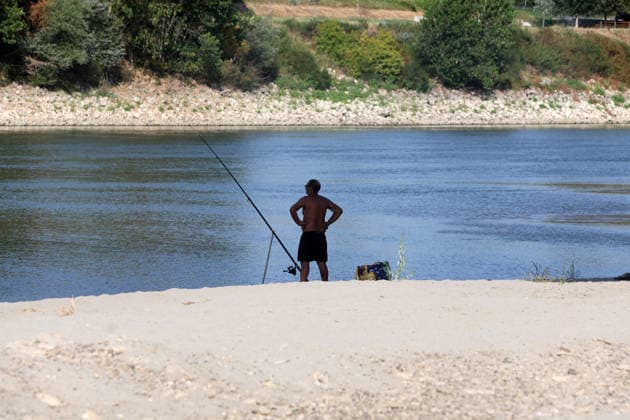 Italy, low water levels on the River Po near Cremona