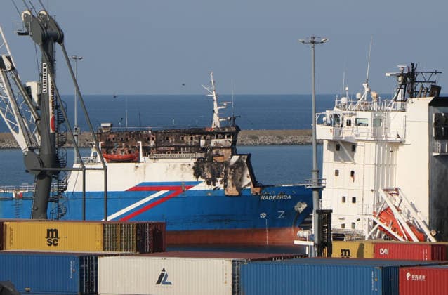 Turkey: the freighter Nadezhda, damaged by drones, in the port of Samsun