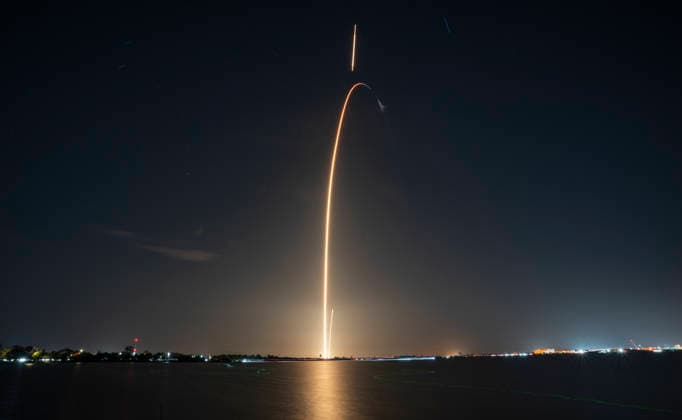 USA: Launch of a SpaceX Falcon 9 rocket from Cape Canaveral in Florida