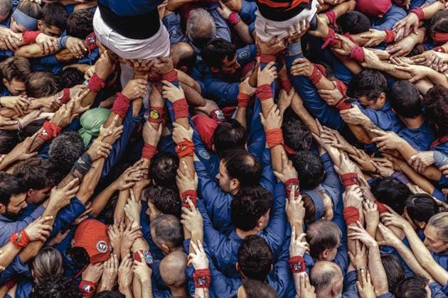 Spain, Castellers at the Festa Major de Gracia in Barcelona