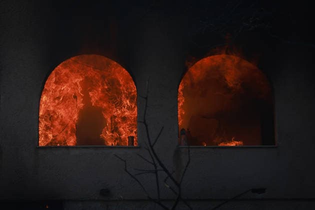 Greece, forest fire on Salamina near Athens