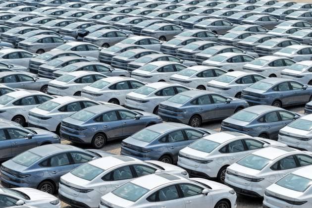 China: New BYD electric cars await shipment in Yantai