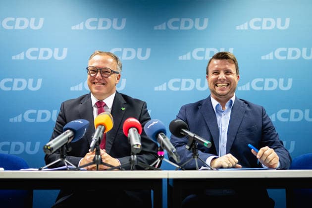 Thuringia, CDU press conference with Mario Voigt and Niklas Waßmann in Erfurt