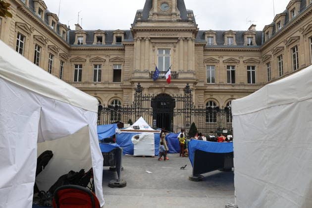 France: Homeless camp set up outside town hall in Paris