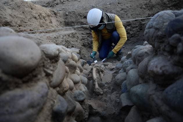 Peru, Archaeological excavations at Huaca Pucllana in Lima