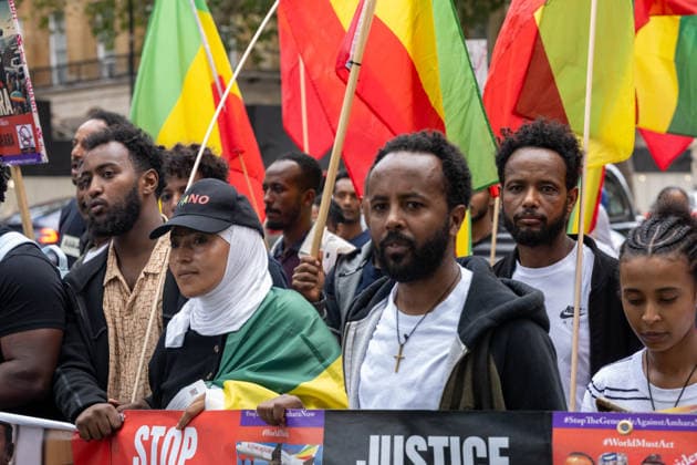 London, demonstration against the genocide committed against the Amhara in Ethiopia