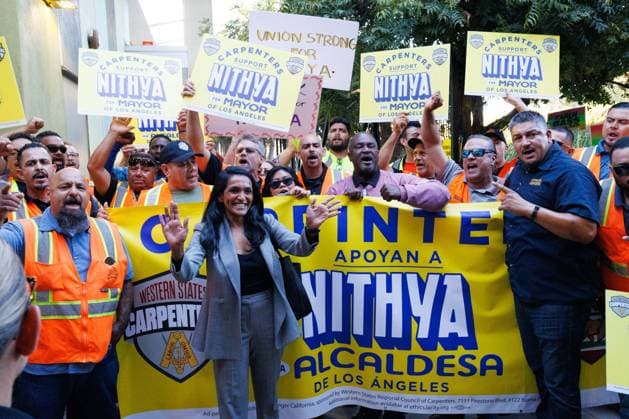USA: Nithya Raman, mayoral candidate for Los Angeles, addressing her supporters