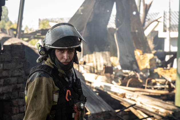 Ukraine: War – Damage following a Russian drone attack in Kramatorsk