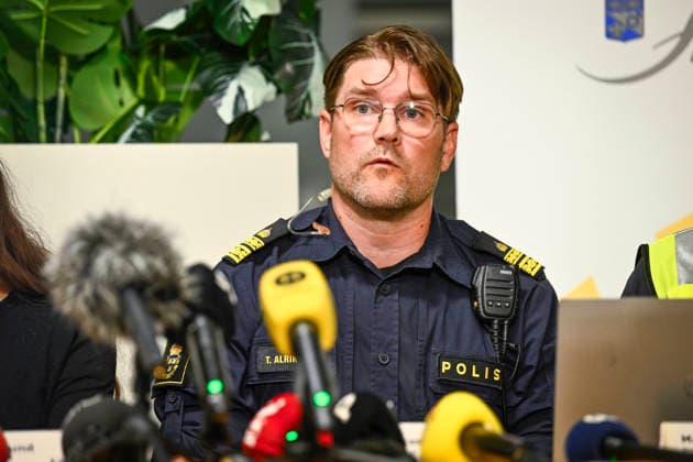Sweden: Police spokesperson Magnus Jansson Klarin at a press conference following a sword attack at Brinellskolan in Fagersta