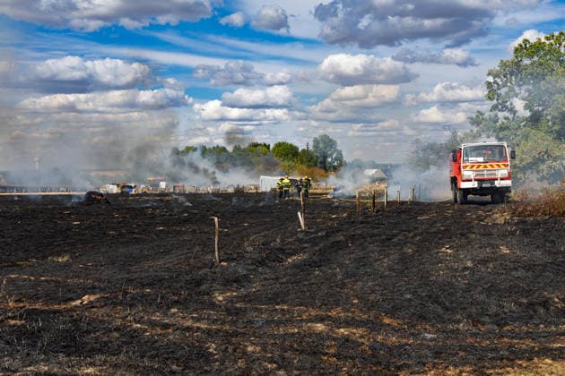 France: Fire brigade tackles blaze near a farm in Epeigne-les-Bois
