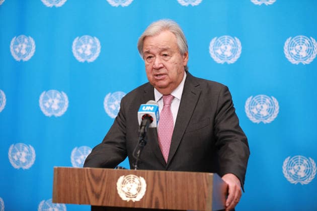 USA: UN Secretary-General António Guterres speaks at a press event at UN Headquarters in New York