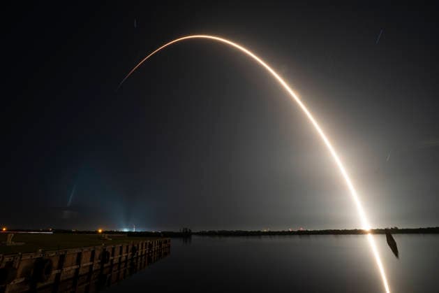 USA: Launch of a SpaceX Falcon 9 rocket from Cape Canaveral in Florida