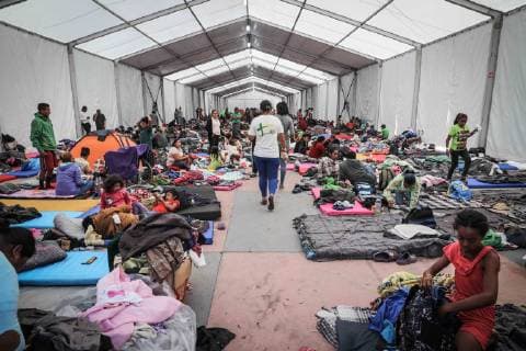 Mexico City, emergency shelter of the refugee caravan