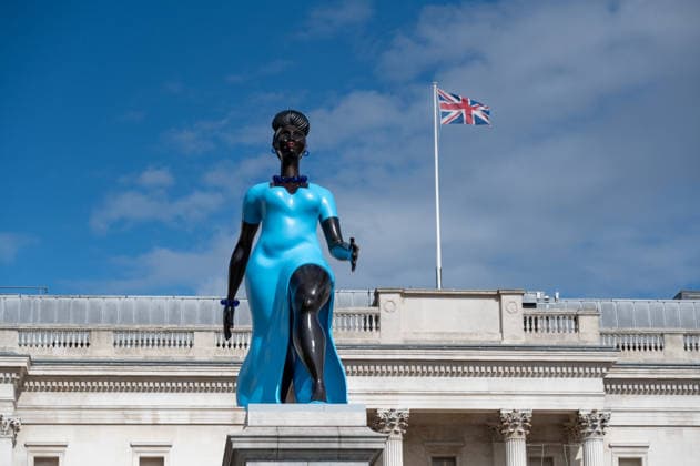 The sculpture ‘Lady in Blue’ by Tschabalala Self in Trafalgar Square, London