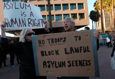 USA, protests against troops on the border to Mexico in Tucson, Arizona