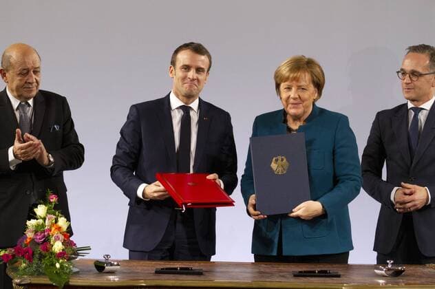 IMAGO History, 75 years of the Basic Law, cornerstones of German history, Treaty of Aachen 2019