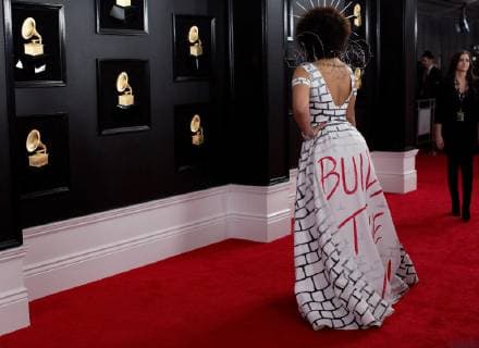 Grammy Awards in Los Angeles, stars wear pro-trump clothing on the red carpet