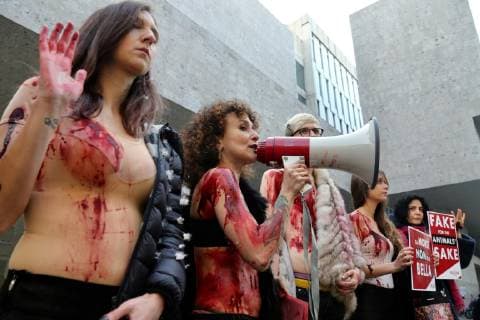 Milan, animal rights activists protest against Fashion Week