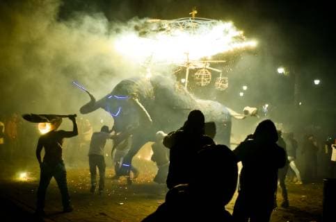 Mexico, traditional combustion of pyrotechnic bulls in Tultepec