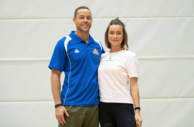 Bachelor Andrej Mangold with his girlfriend Jennifer Lange at the basketball training of the Frankfurt Skyliners