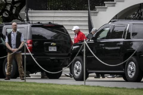 Donald Trump leaves the White House for a game of golf