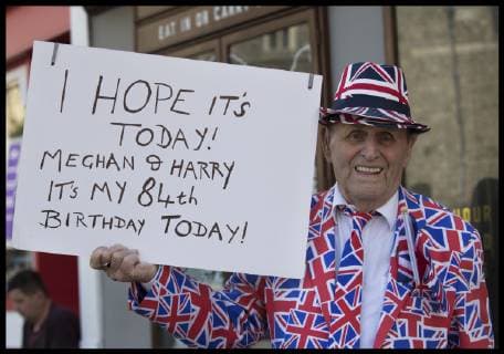 Royals fan Terry Hutt waits in Windsor for the birth of the baby of Meghan and Harry