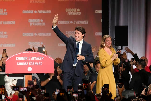 Election in Canada, Justin Trudeau at Liberal Party Election Party