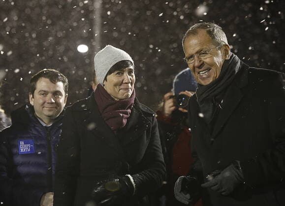Norway, Foreign Minister Ine Marie Eriksen Soreide and Sergei Lavrov open football match