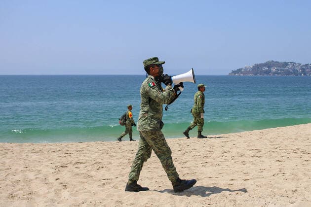 Coronavirus in Mexico, military controlled beach in Acapulco