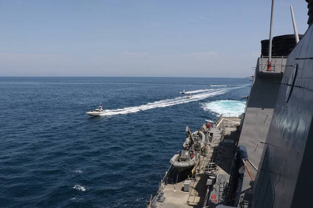 Persian Gulf, Iranian Revolutionary Guard boats approaching US warships