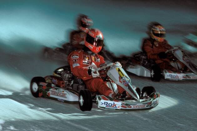 Michael Schumacher (Deutschland Ferrari) in seinem Kartwagen Motorsport Herren Eiskartrennen 2004, Kart, GoKart, Go, Eiskart, Eis, Icekart, Formel 1, F, F1, GP, WM, Vdia Gruppe Madonna di Campiglio Dynamik,