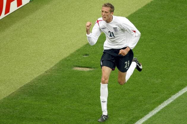 Peter Crouch (England) - Torjubel Fußball WM Herren WM 2006, Länderspiel, Nationalteam, Gruppe B, Nationaltrikot, England Einzelbild Nürnberg Freude, Fußball WM Herren WM 2006, Länderspiel, Nationalteam, Gruppe B, Nationaltrikot, England Einzelbild Nürnberg Freude,
