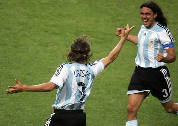Juan Pablo Sorin (re.) - Torjubel mit Hernan Crespo (beide Argentinien) - Fußball WM Herren WM 2006, Länderspiel, Nationalteam, Achtelfinale, Nationaltrikot Gruppe Leipzig Freude, Begeisterung, Fußball WM Herren WM 2006, Länderspiel, Nationalteam, Achtelfinale, Nationaltrikot Gruppe Leipzig Freude, Begeisterung,