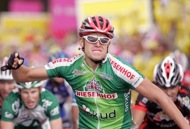 Gerald Ciolek (Deutschland Wiesenhof) gewinnt die 3. Etappe der Deutschlandtour 2006 von Witzenhausen nach Schweinfurt Radsport Herren Deutschlandtour 2006, Tour, ProTour, Straßenradsport, Straße, Rad, Einzelbild 3. Etappe: Witzenhausen - Schweinfurt Freude, Begeisterung, Radsport Herren Deutschlandtour 2006, Tour, ProTour, Straßenradsport, Straße, Rad, Einzelbild 3. Etappe: Witzenhausen - Schweinfurt Freude, Begeisterung,