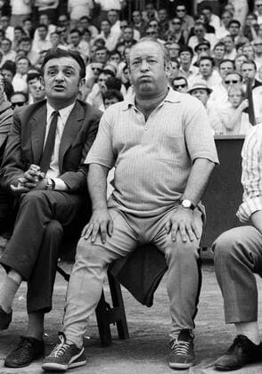 Fußball, Trainerhistorie, Kickers Offenbach Trainer Zlatko Cajkovski (re.) und Präsident Horst Gregorio Canellas (beide Offenbach) auf der Bank Fußball Herren Regionalliga Süd 1969 1970, Offenbacher Kickers, OFC, Vneg, Vsw Gruppe Bochum Fußball Herren Regionalliga Süd 1969 1970, Offenbacher Kickers, OFC, Vneg, Vsw Gruppe Bochum