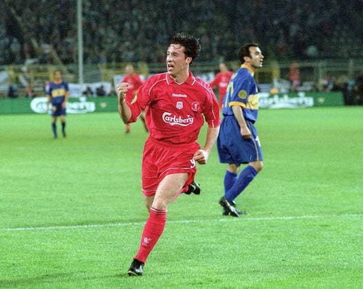 Robbie Fowler (Liverpool) - Torjubel - Fußball EC 3 Herren UEFA Cup 2000 2001, Pokal, Europapokal, Europacup, Finale, Endspiel Einzelbild Dortmund Freude, Begeisterung Fußball EC 3 Herren UEFA Cup 2000 2001, Pokal, Europapokal, Europacup, Finale, Endspiel Einzelbild Dortmund Freude, Begeisterung