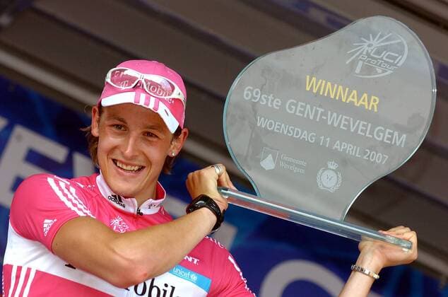 Marcus Burghardt (Deutschland T Mobile) - Sieger des 69. Gent Wevelgem 2007 - Radsport Herren Gent Wevelgem 2007, Straßenradsport, Straße, Rad, Einzelbild Deinze - Wevelgem Freude, Radsport Herren Gent Wevelgem 2007, Straßenradsport, Straße, Rad, Einzelbild Deinze - Wevelgem Freude,