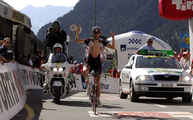 Fränk Schleck (Luxemburg CSC) gewinnt die 4. Etappe der Tour de Suisse 2007 - Radsport Herren Tour de Suisse 2007, ProTour, Straßenradsport, Straße, Rad Gruppe 4. Etappe Nauders - Triesenberg - Malbun Freude, Begeisterung, Radsport Herren Tour de Suisse 2007, ProTour, Straßenradsport, Straße, Rad Gruppe 4. Etappe Nauders - Triesenberg - Malbun Freude, Begeisterung,