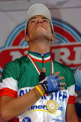 Giovanni Visconti (Italien Quick Step Innergetic) ist Italienischer Meister 2007 - Radsport LM Herren Italienische Meisterschaft 2007, Landesmeisterschaft, Straßenradsport, Straße, Rad Einzelbild Genua Glück, Unterwerfung, Freude, Radsport LM Herren Italienische Meisterschaft 2007, Landesmeisterschaft, Straßenradsport, Straße, Rad Einzelbild Genua Glück, Unterwerfung, Freude,
