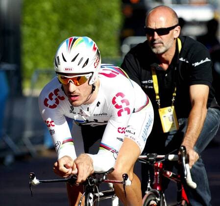 Fabian Cancellara (Schweiz CSC) Radsport Herren Tour de France 2007, Straßenradsport, Straße, Rad, o0 ProTour, Prolog, Einzelbild London Radsport Herren Tour de France 2007, Straßenradsport, Straße, Rad, o0 ProTour, Prolog, Einzelbild London