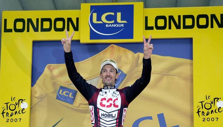 Fabian Cancellara (Schweiz CSC) gewinnt den Prolog der Tour de France 2007 Radsport Herren Tour de France 2007, Straßenradsport, Straße, Rad, o0 ProTour, Einzelbild London Freude, Radsport Herren Tour de France 2007, Straßenradsport, Straße, Rad, o0 ProTour, Einzelbild London Freude,