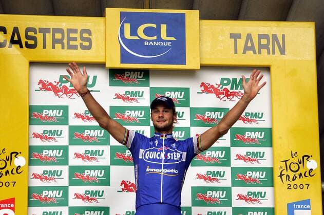 Tom Boonen (Belgien Quick Step Innergetic) gewinnt die 12. Etappe der Tour de France 2007 Radsport Herren Tour de France 2007, ProTour, Straßenradsport, Straße, Rad, Einzelbild 12. Etappe: Montpellier - Castres Freude, Radsport Herren Tour de France 2007, ProTour, Straßenradsport, Straße, Rad, Einzelbild 12. Etappe: Montpellier - Castres Freude,