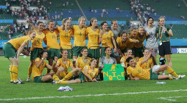 Schlußjubel Australien - Fußball Länderspiel Damen WM 2007, Frauenfußball, Frauen, Nationalteam, Nationaltrikot, Gruppe C Totale Chengdu Freude, Fußball Länderspiel Damen WM 2007, Frauenfußball, Frauen, Nationalteam, Nationaltrikot, Gruppe C Totale Chengdu Freude,