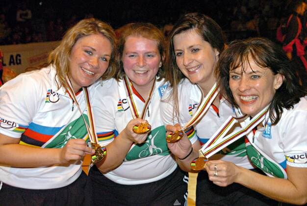 Deutschland ist 4er Kunstrad Weltmeister 2007, v.li.: Katja Gaißer, Manuela Dieterle, Ines Rudolf und Simone Rudolf Radsport WM Damen WM 2007, Hallenradsport, Rad, Halle, Indoor, Kunstrad, Kunstradfahren, Kunstradsport, Gruppe Winterthur Freude, Radsport WM Damen WM 2007, Hallenradsport, Rad, Halle, Indoor, Kunstrad, Kunstradfahren, Kunstradsport, Gruppe Winterthur Freude,