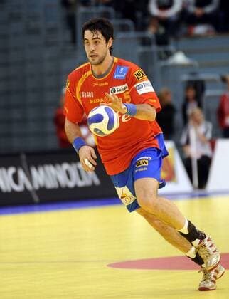 Raul Entrerrios Rodriguez (Spanien) am Ball Handball EM Herren EM 2008, Länderspiel, Gruppe C, Nationalmannschaft, Nationaltrikot Einzelbild Bergen Dynamik, Handball EM Herren EM 2008, Länderspiel, Gruppe C, Nationalmannschaft, Nationaltrikot Einzelbild Bergen Dynamik,
