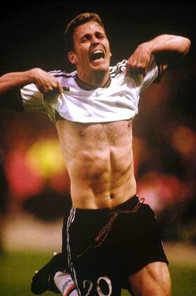 Oliver Bierhoff (Deutschland) - Siegesjubel nach dem Golden Goal im Finale der Europameisterschaft 1996 Fußball Länderspiel Herren EM 1996, Nationalmannschaft, Nationaltrikot, Finale, Endspiel, Vdia Einzelbild London Glück, Freude, Begeisterung, Fußball Länderspiel Herren EM 1996, Nationalmannschaft, Nationaltrikot, Finale, Endspiel, Vdia Einzelbild London Glück, Freude, Begeisterung,