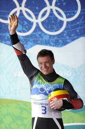 Felix Loch ,GER,Jubel,Winner,Sieger ,Rodeln,Luge, 1. Platz, Olympiasieger, 14.02.2010. XXI. Olympische Winterspiele 2010, vom 12.02. - 28.02.2010 in Vancouver Kanada. o0 Freude o00 Sieg, Olympiasieg